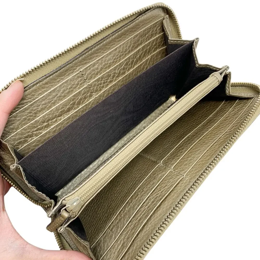 Gucci Soho Gold Leather Zip Around Continental Wallet Tassel